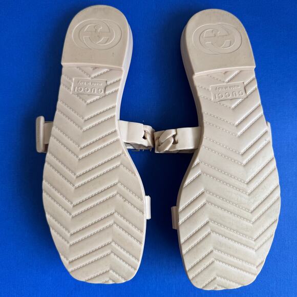 Gucci Blush Pink Jelly Chain Rubber Double Strap Slide Sandals Size 37 EU - Picture 3 of 13